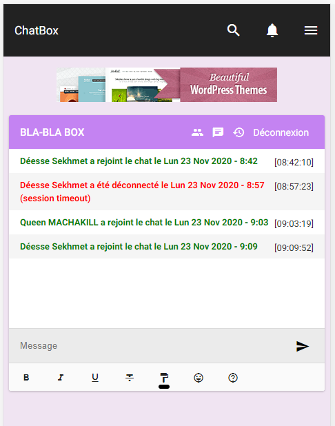 Chatbox qui est version web et pas mobile sur smartphone Admin10