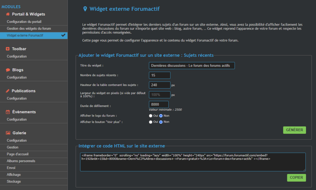 Nouveau : Le widget externe Forumactif Option11