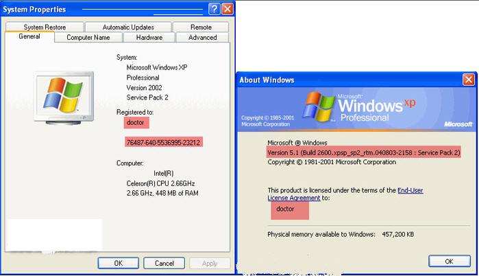       Windows XP Professional SP2 14l5ve11