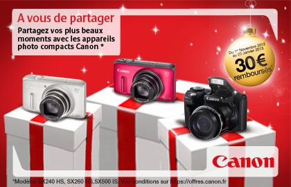 Remboursement de 30€ sur certains appareils photo compact Canon