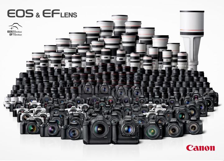 Photo de famille pour les 25 ans de la gamme EOS de Canon