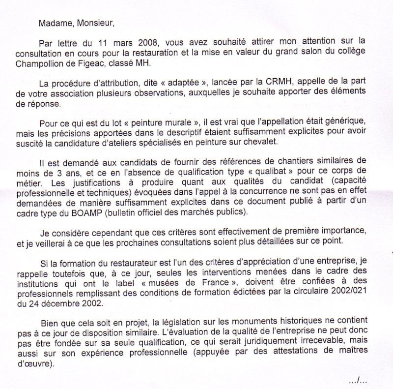 Appel d'offre à Figeac : courrier adressé au Directeur Régional des Affaires Culturelles Repons10