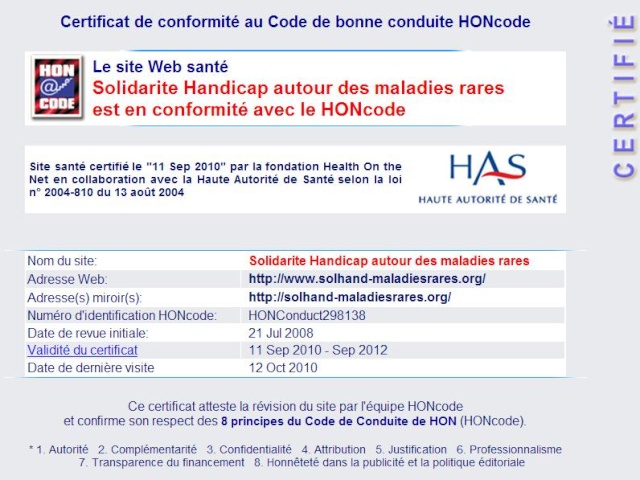 HONcode pour SOLHAND Certif11