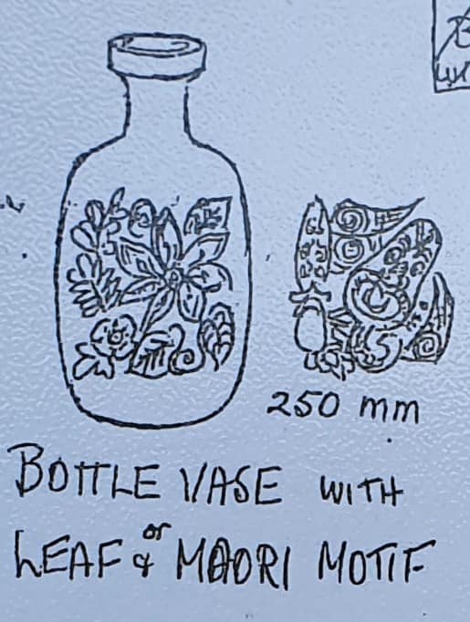 Bottle Vase with Leaf & Maori Motif 250mm  Bottle10