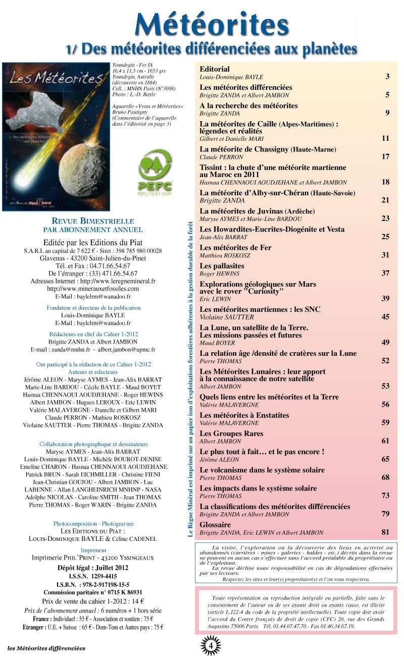 Nouvelle publication sur les météorites et les planètes Sommai10