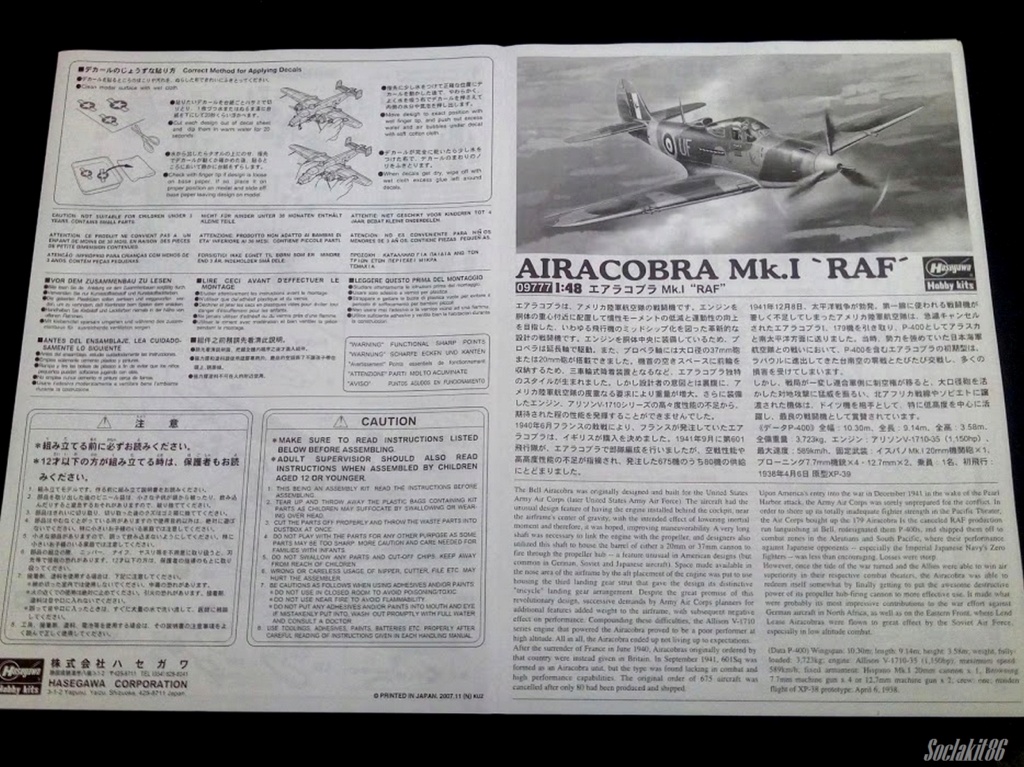 1/48 -  Airacobra Mark I / P-400 Airacobra  -  Hasegawa  1073