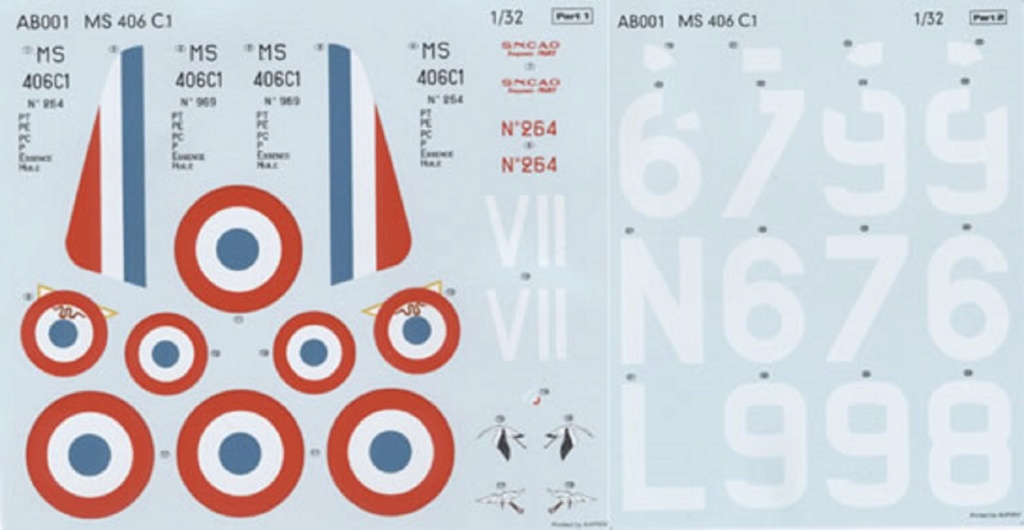 * 1/32 - Morane Saulnier MS 406 - Azur /AB Toys + décals Kagero Top Colors 1332