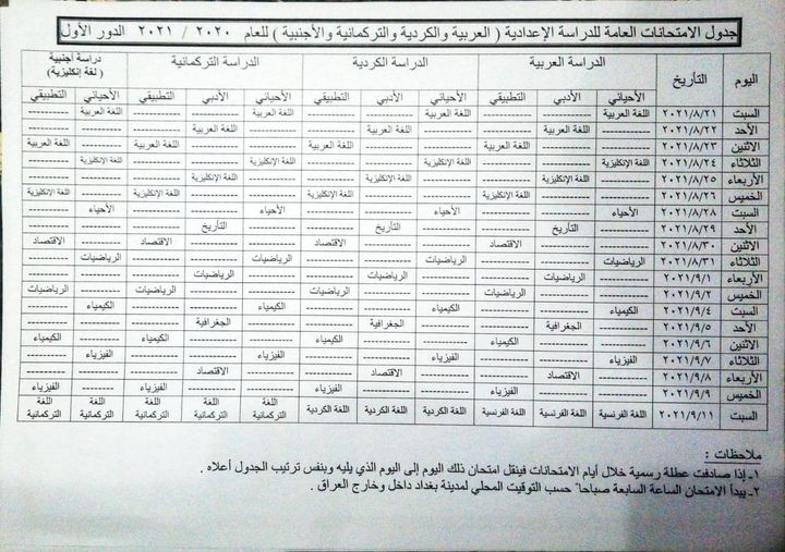 جدول الامتحانات الوزارية 2023 السادس الاعدادي الدور الاول  21701510