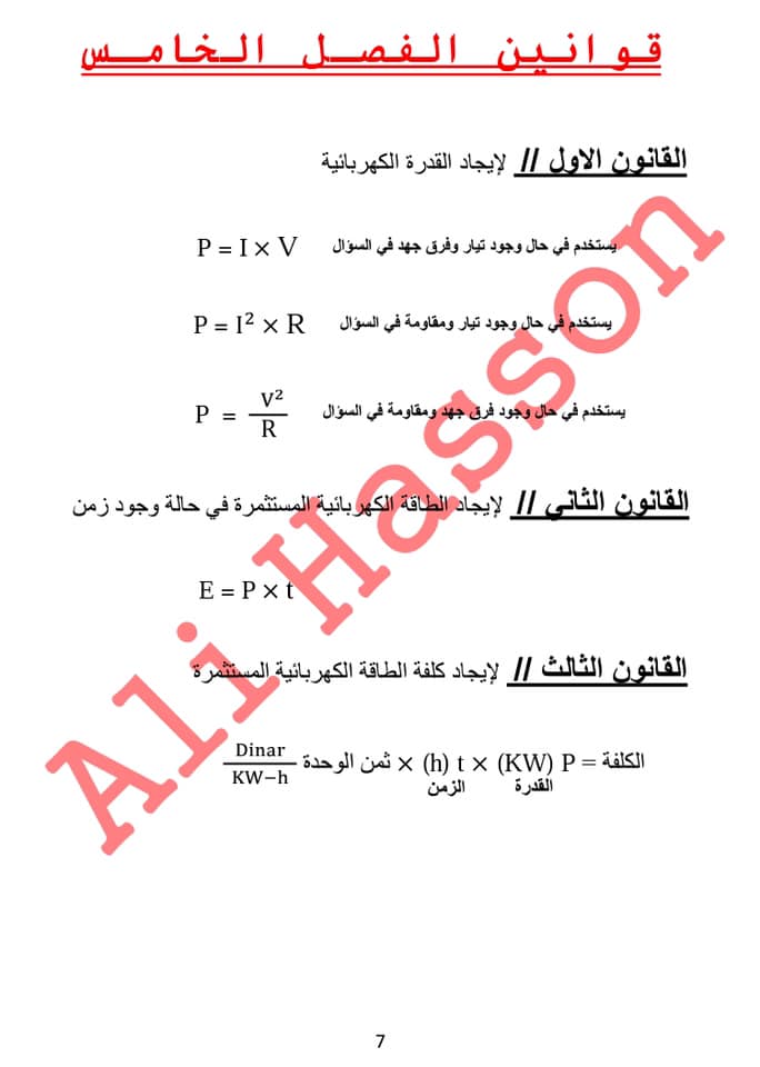 مجموعه ملخصات القوانين واستخداماتها لفيزياء الثالث المتوسط 2019 538