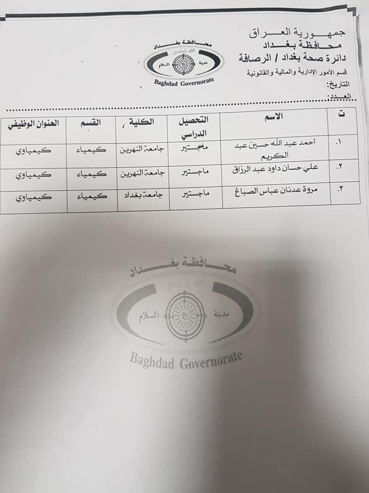عااجل أسماء المقبولين بتعيينات دائرة الصحة بغداد (الوجبة الثانية) 2020 946