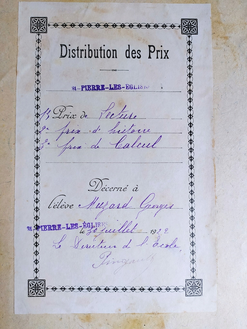 1914 - 1918: Diplômes souvenirs pour l'année scolaire 29588210