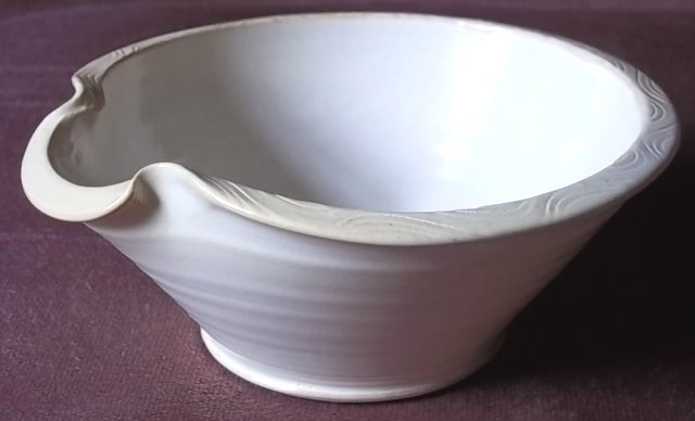 Stoneware pouring bowl with X mark; - Arwyn Jones 100_5072