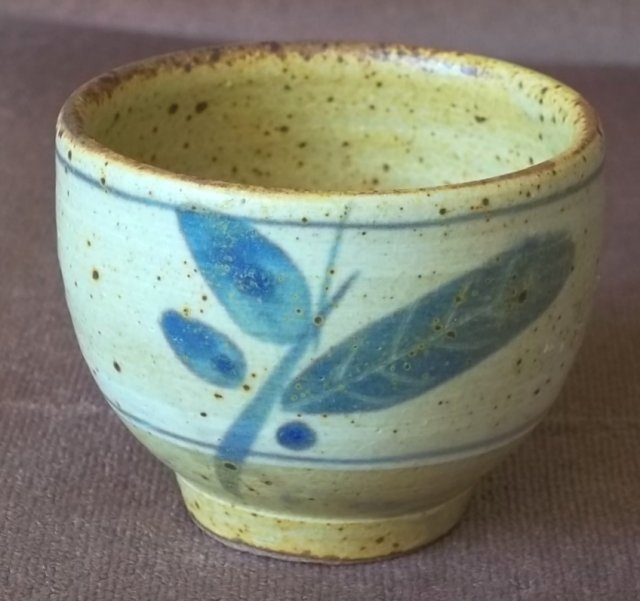 Stoneware guinomi with Kanji mark. 100_5195