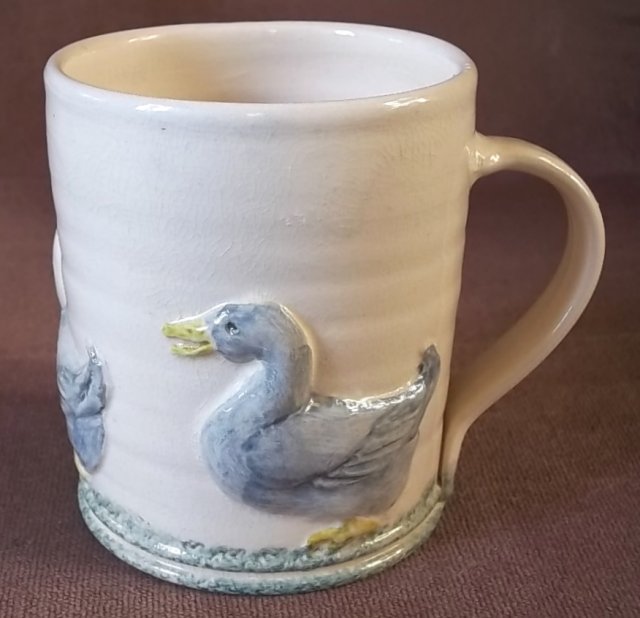Mug with embossed ducks. Bell mark - Bell Pottery, Jonathan & Sue Atkinson  100_5227