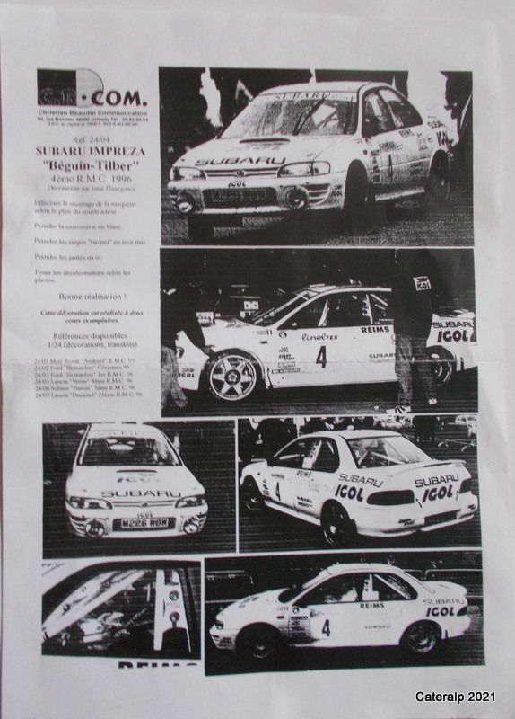 subaru - [HASEGAWA] SUBARU WRX  Rallye Monte CARLO 1996 Bernard BEGUIN Réf 25068 Subaru13