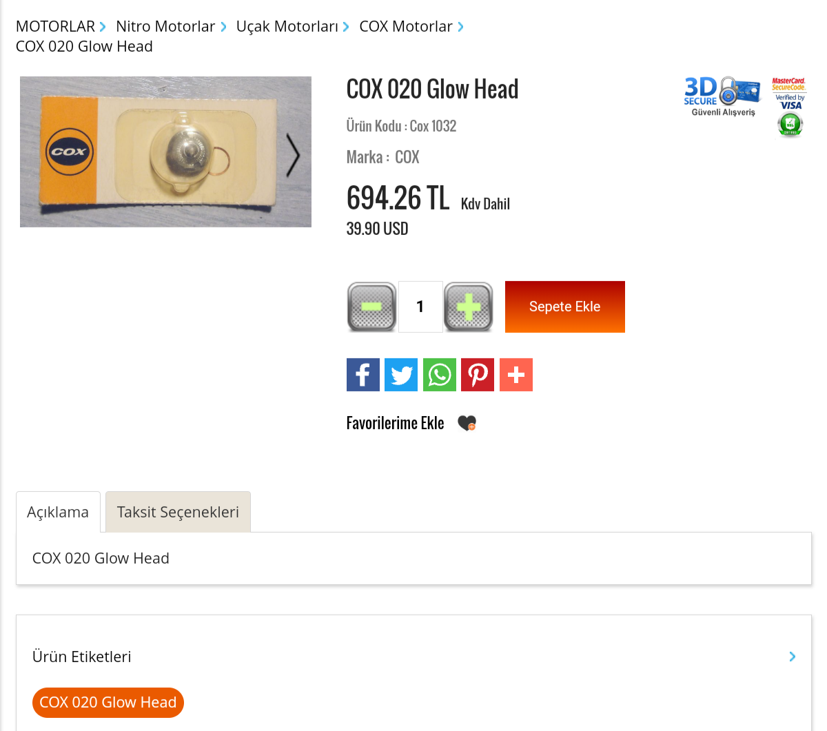 Cox Pee Wee for sale in a Turkish website Scree102