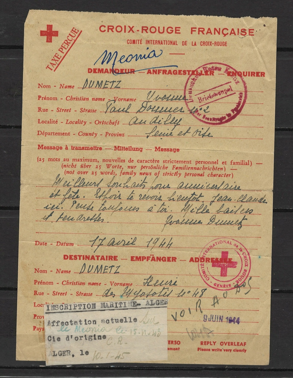 formulaire Croix Rouge 1944 112