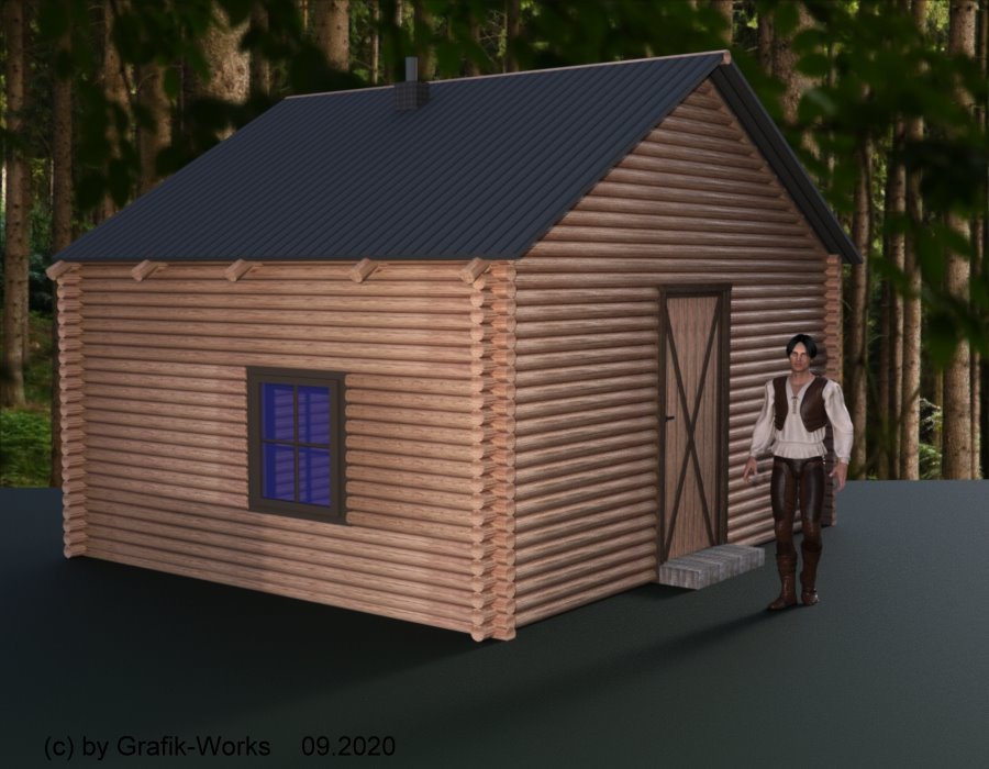 3D-Daz-Studio - ein kleines Blockhaus mit den primitiven Objekten, Blockh10