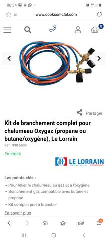 Kit de branchement complet pour chalumeau Oxygaz (propane ou  butane/oxygène), Le Lorrain 
