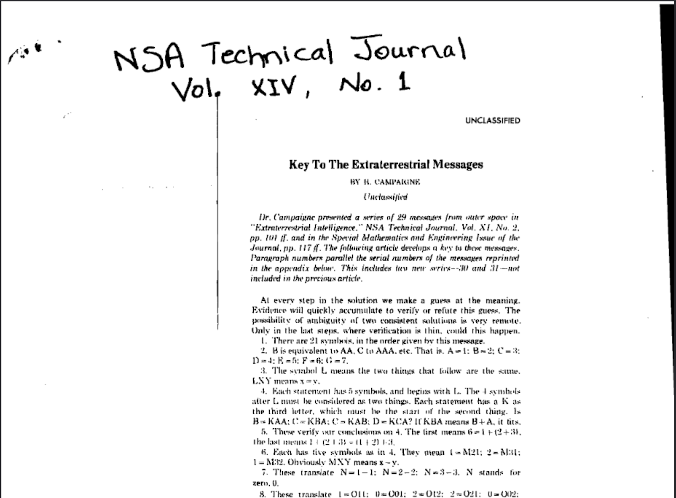 NSA aware of alien arrival Nsa110