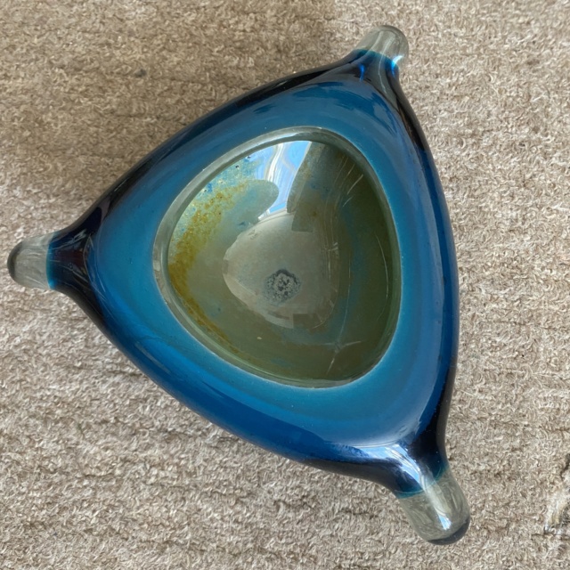 Blue Cased Glass Triangular Dish Glass-11