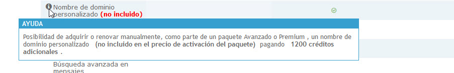 Dominio personalizado y la obligación de mantener un paquete activo para su uso. Paquet11