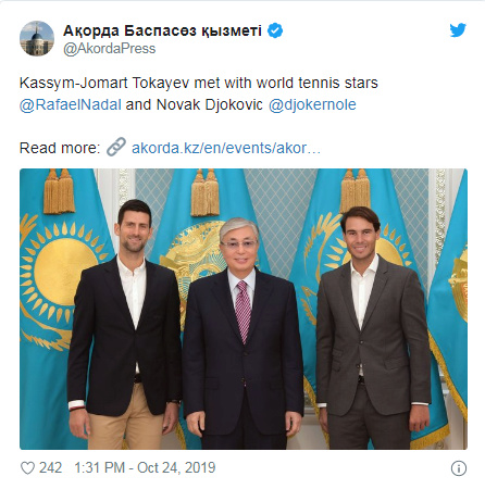 Rafael Nadal et Novak Djokovic - match d'exhibition au Kazakhstan le 24 octobre 2019 Unti1445