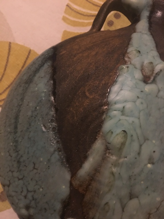 gourde en céramique  coulures émail turquoise à identifier E4a26210
