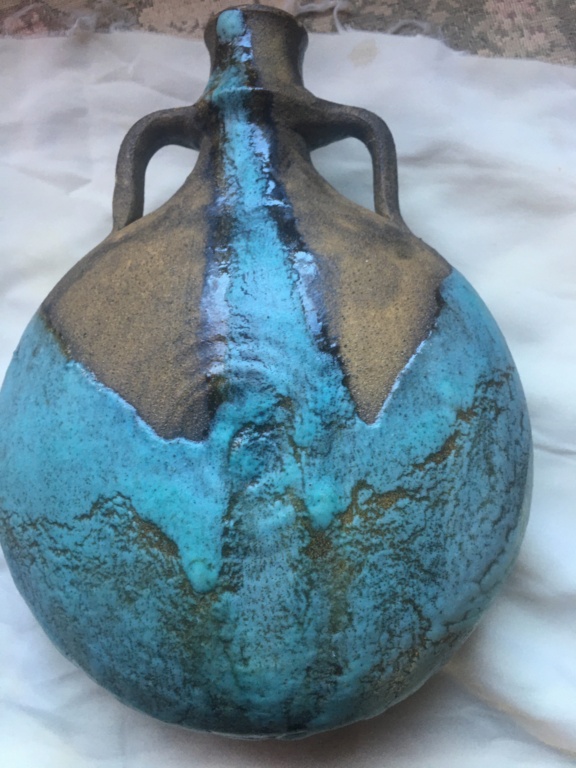 gourde en céramique  coulures émail turquoise à identifier Img_7316