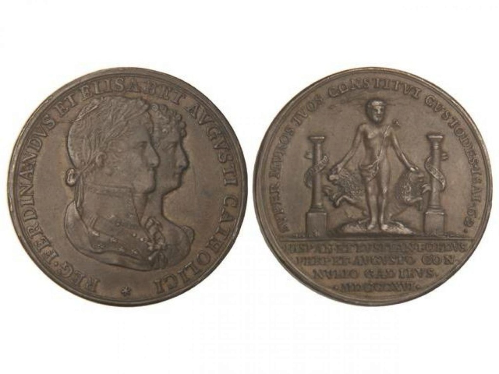 BODA REAL FERNANDO VII E ISABEL DE BRAGANZA. 1816. medalla emitida en  cadiz 39130510