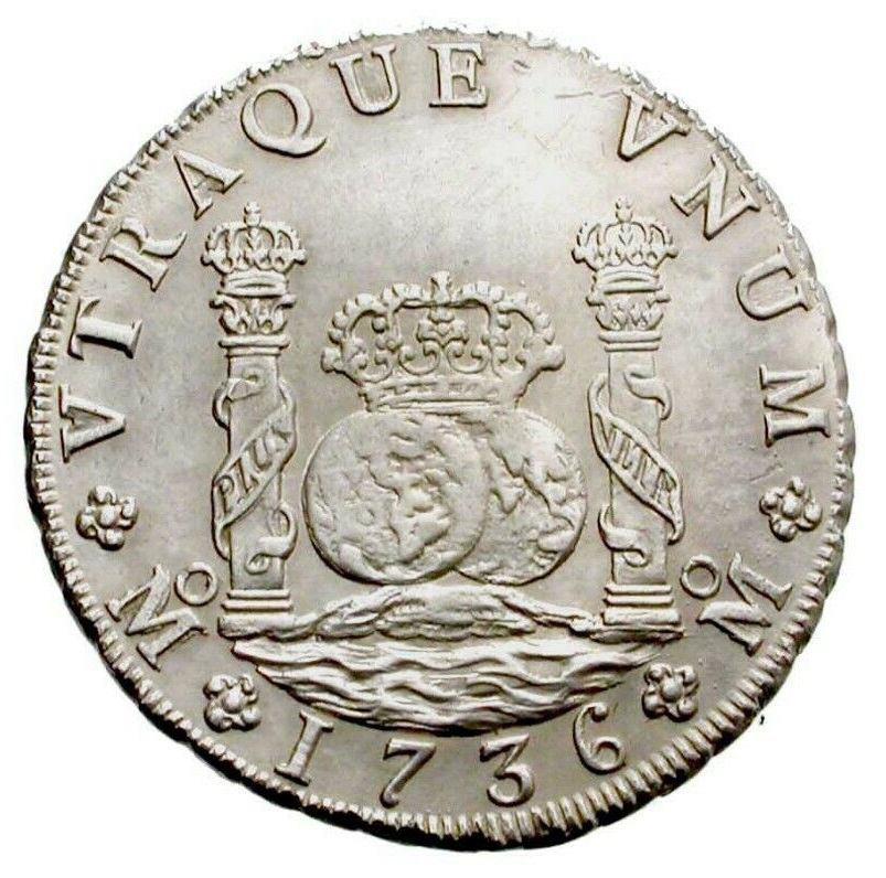 8 REALES TIPO COLUMNARIO FELIPE V CECA DE MEXICO 1736 ENSAYADORES MF Anvers13