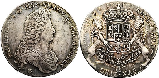 Ducatón de Felipe V Brabante (Amberes) 1703 Uno10