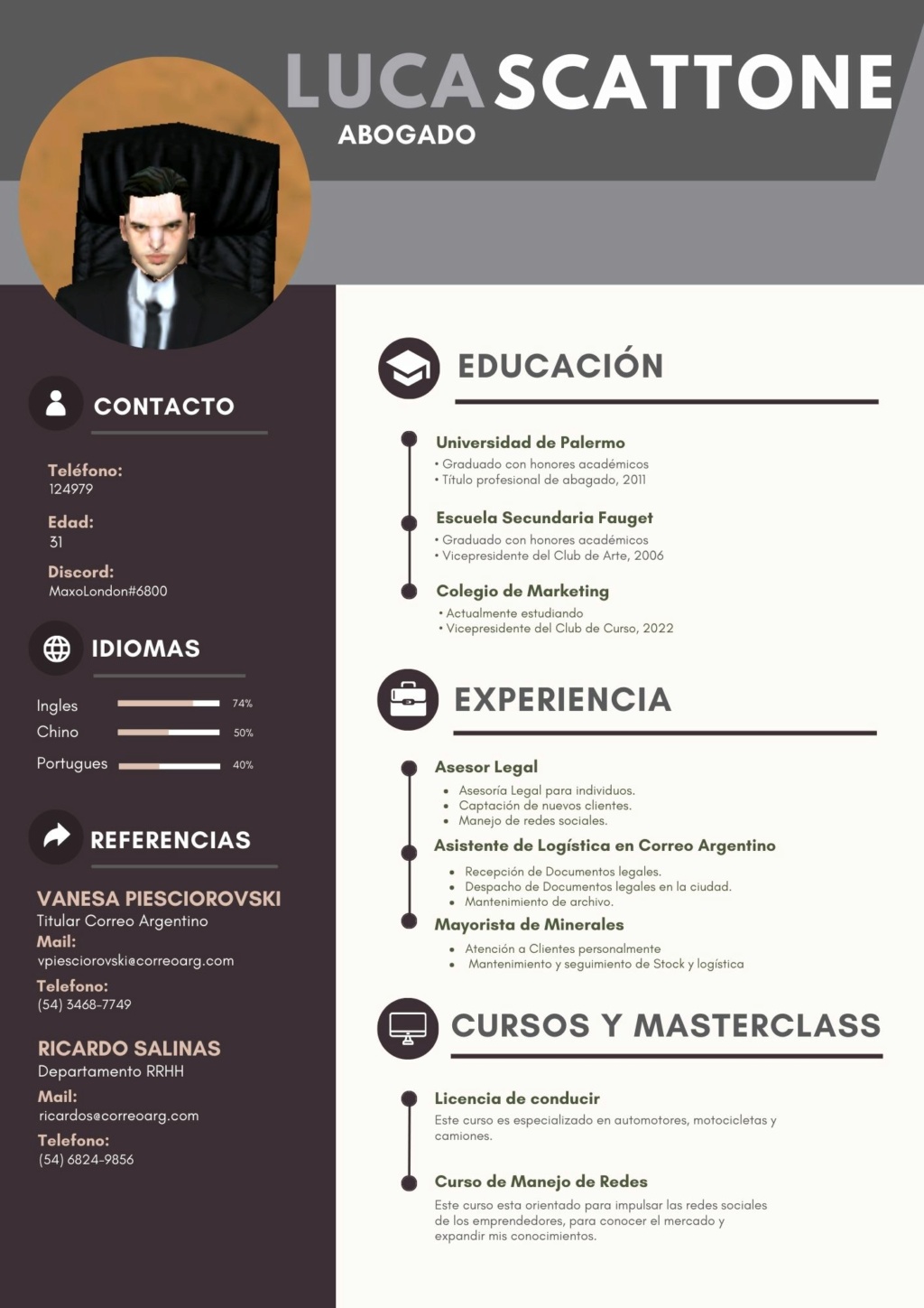 Curriculum Vitae - Ministerio De Justicia y Derechos Humanos. (Luca Scattone) Cv_luc11