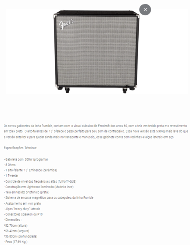 AMPLIFICADOR COMBO FENDER RUMBLE 200 V3 P/ BAIXO 200W 1X15 EMINENCE -  AMPLIFICADOR COMBO FENDER RUMBLE 200 V3 P/ BAIXO 200W 1X15 EMINENCE - FENDER