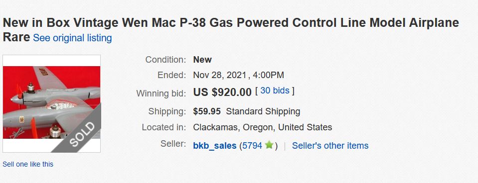 Wen Mac P-38 on Ebay:  So, it didn't get to $1000, But Close 11_45