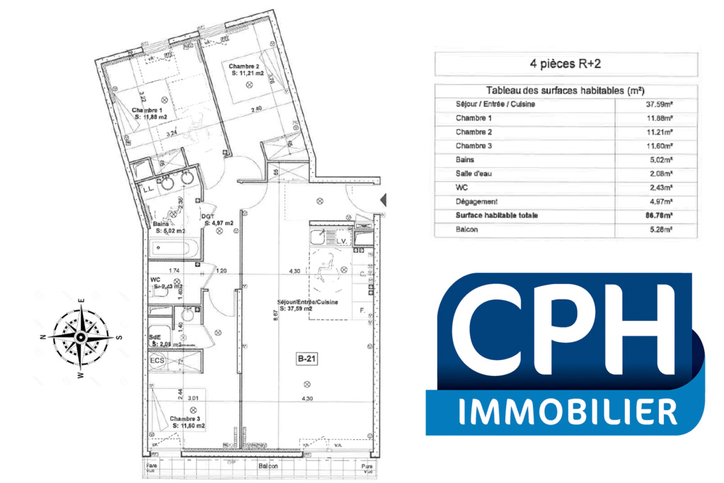 Vente appartement 4p 86,78 m2 avec une place parking - immeuble 2012 - 699 500 euros FAI C_pho238