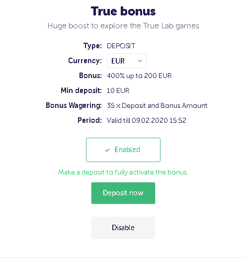 TrueFlip Casino bonus 200% do 200 EUR oraz 50 darmowych obrotów Spiny11