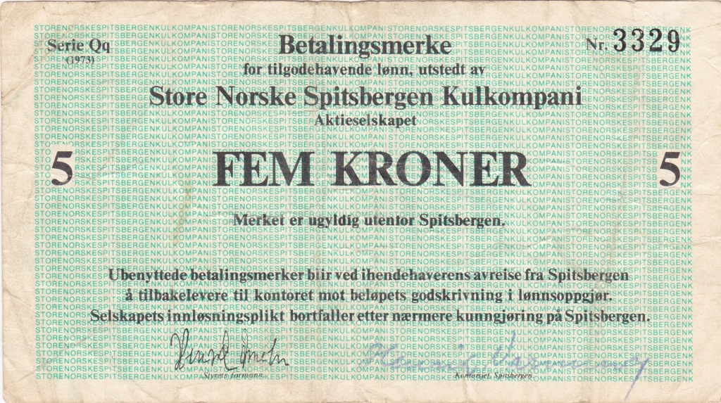 5 Coronas Svalbard - Store Norske (SNSK) - 1973  Spitzb25