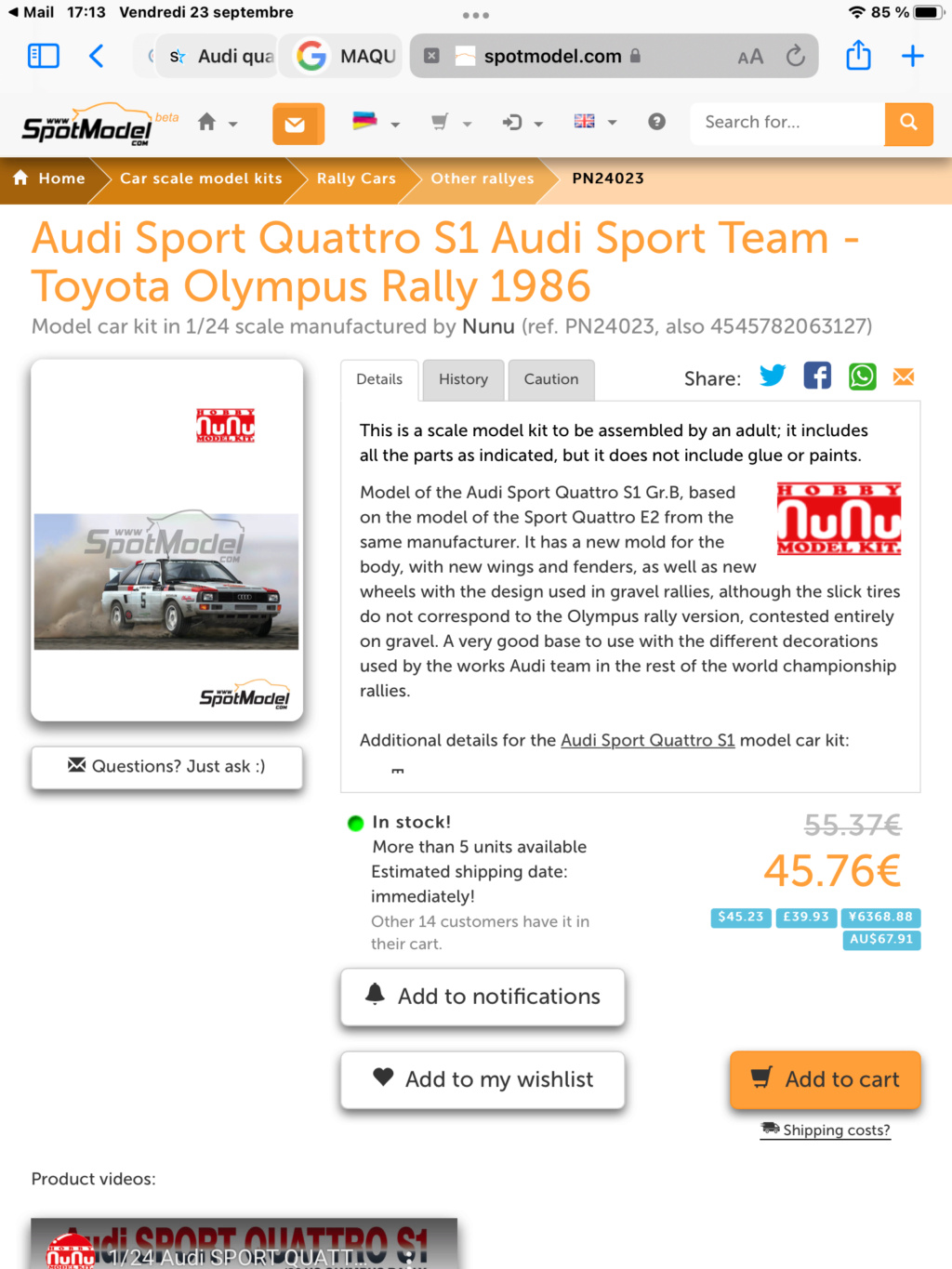 * 1/24    Audi Sport Quattro S1 E2  Beemax 61c19510