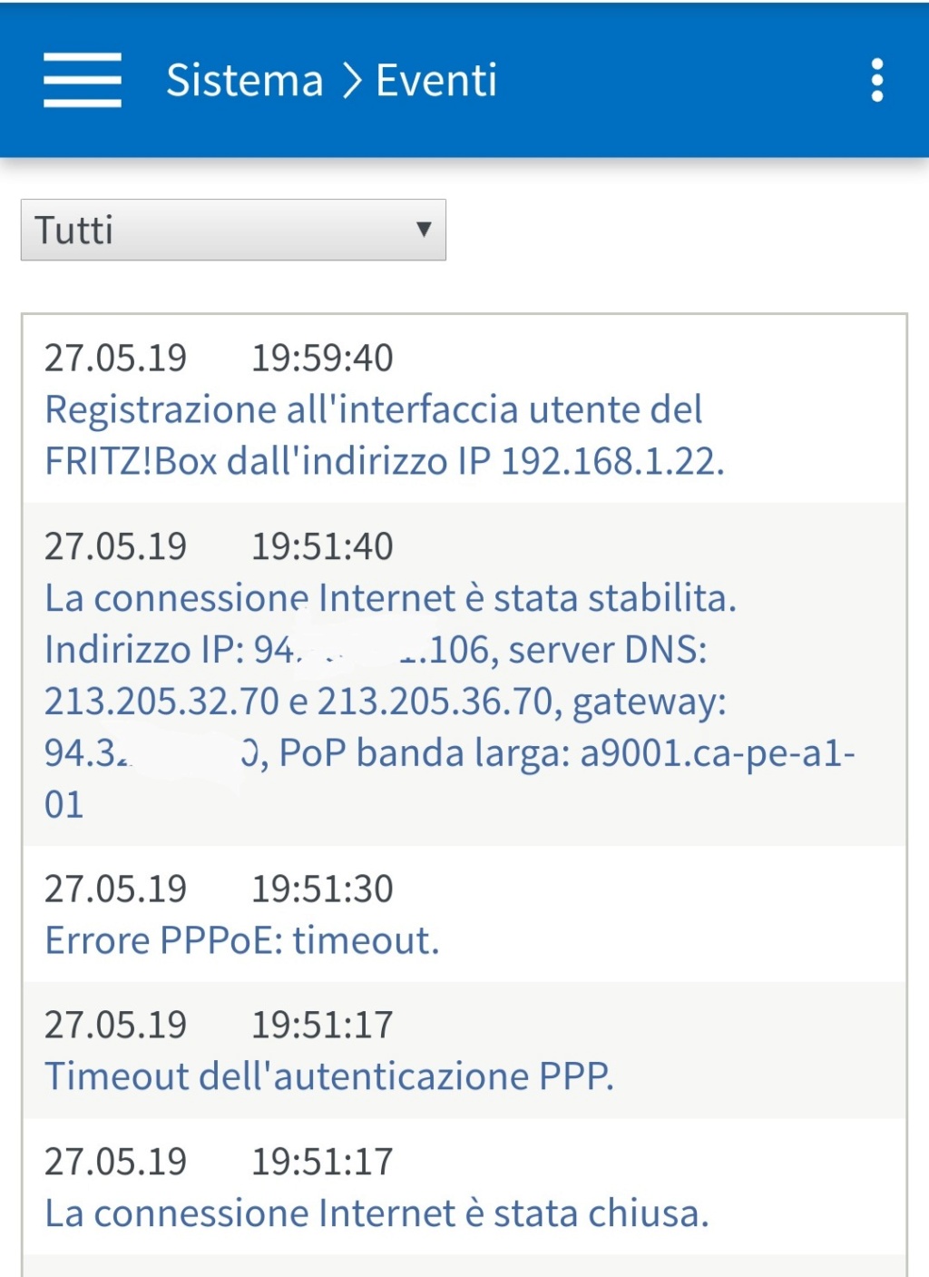 Timeout dell'autenticazione PPP con Tiscali Fttc Screen11