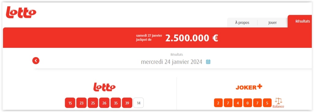 EQUIPE JACKPOT GERARDL555 >>> LOTTO 24/01/2024 >>> 2 M €  Scre4387