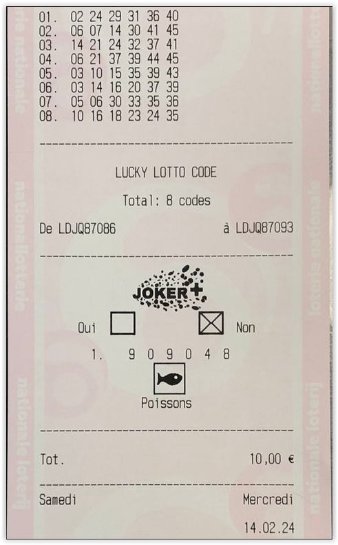 EQUIPE JACKPOT GERARDL555 >>> LOTTO 14/02/2024 >>> 2.5 M €   Scre4460