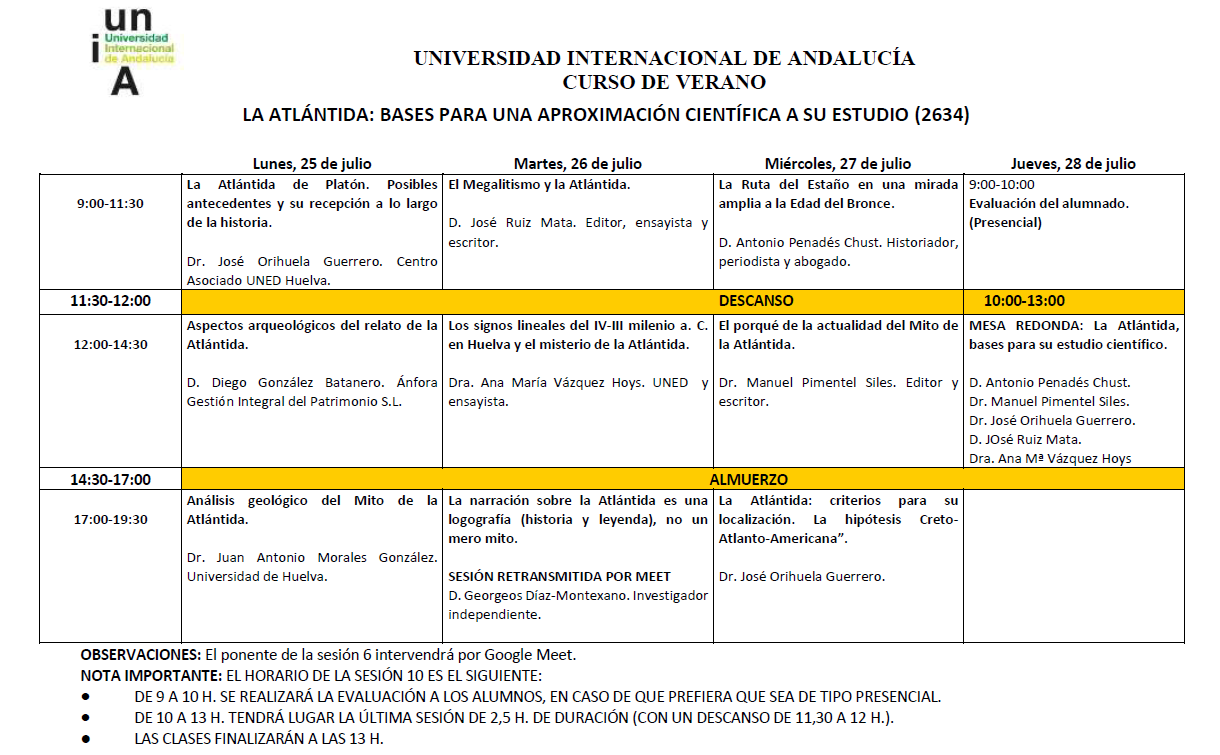 Course "Atlantis: some basis for a scientific approach" / Curso "La Atlántida: bases para una aproximación científica a su estudio" Cursol13