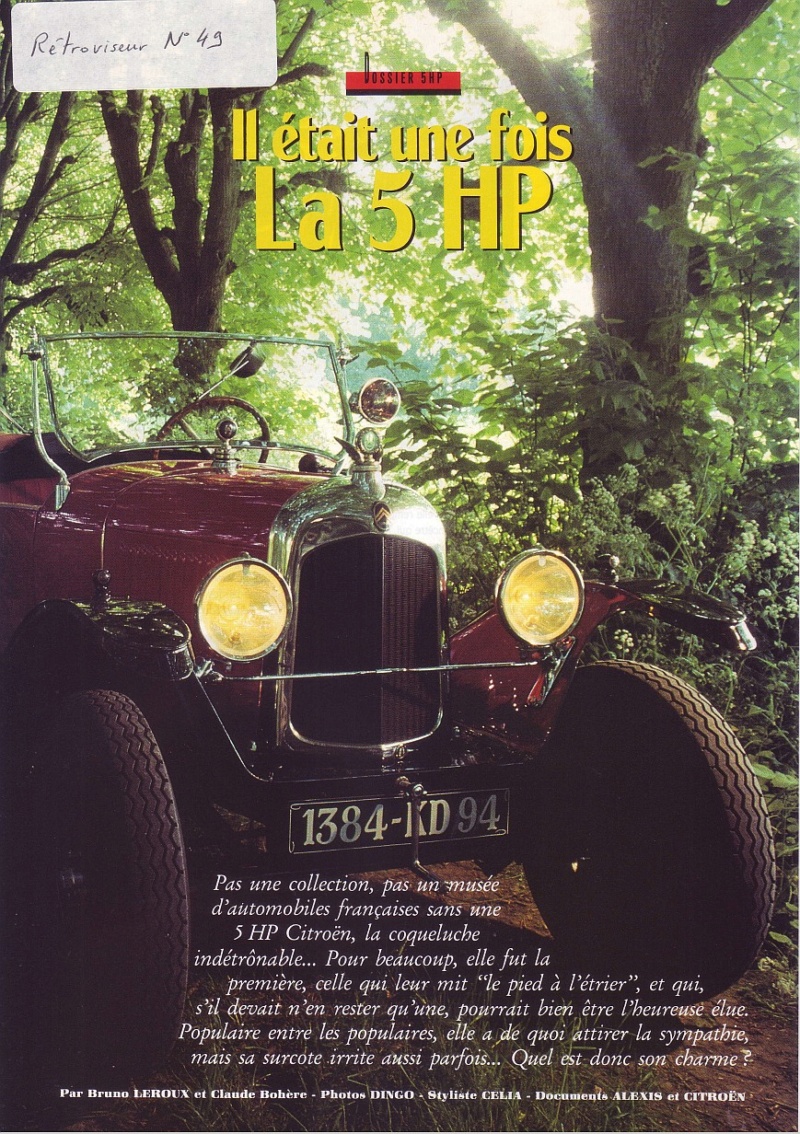 Dossier Citroen 5HP " Il etait une fois " - B Leroux & C Bohere - Retroviseur no 49 ( 1992)  142