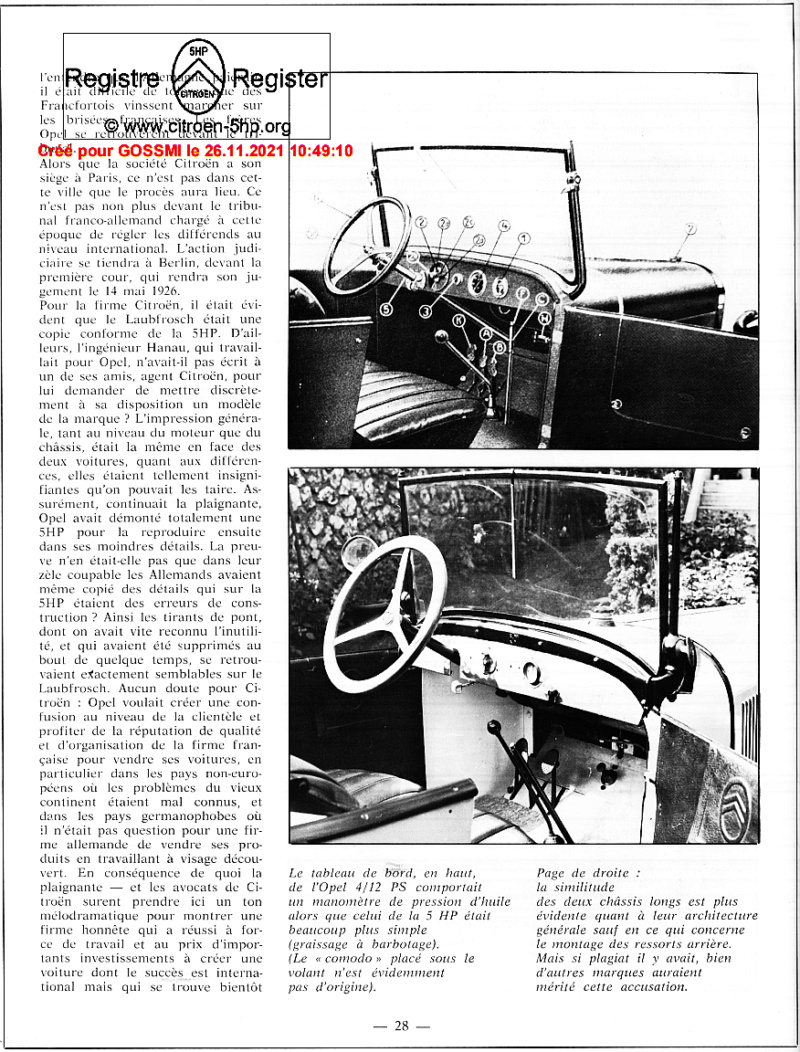 5HP contre LAUBFROSCH ; l' affaire Opel - Citroen -Marc Muylaert -  Le fanatique de l' Automobile (1978)    314