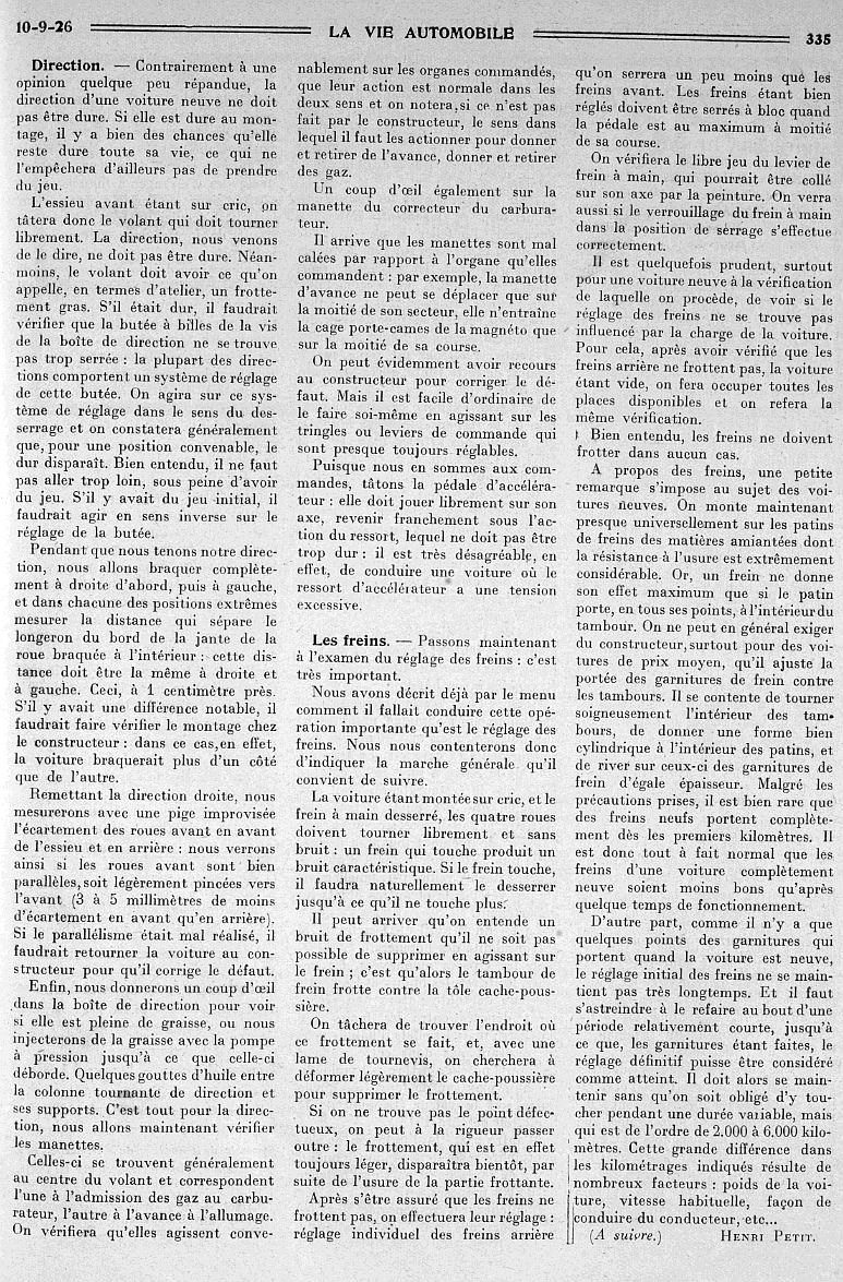La mise au point & l ' entretien de la voiture - Henri Petit - La Vie Automobile 1926 33510