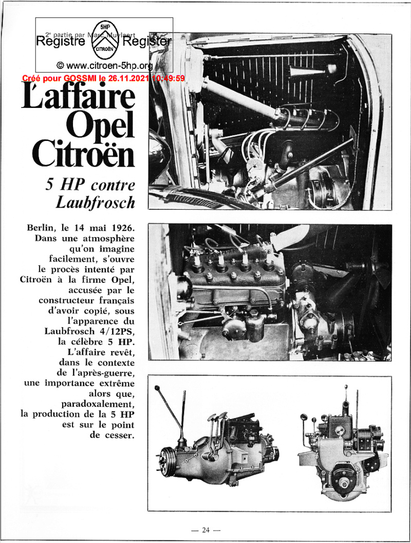 5HP contre LAUBFROSCH ; l' affaire Opel - Citroen -Marc Muylaert -  Le fanatique de l' Automobile (1978)    512
