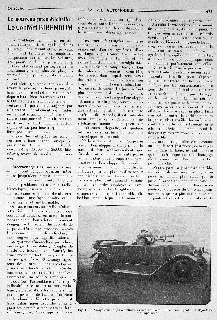 " Le Nouveau Pneu Michelin  Le Confort Bibendum " - M D' About - La vie Automobile - Dec 1926 A19