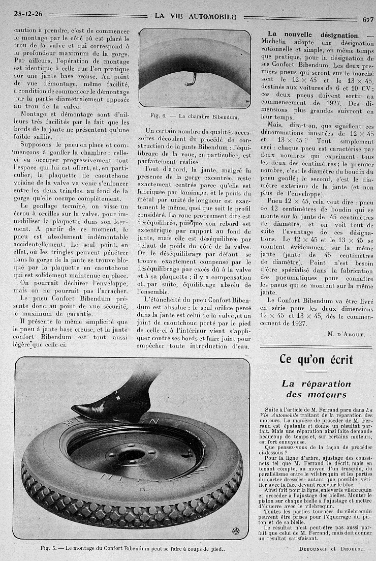 " Le Nouveau Pneu Michelin  Le Confort Bibendum " - M D' About - La vie Automobile - Dec 1926 C17