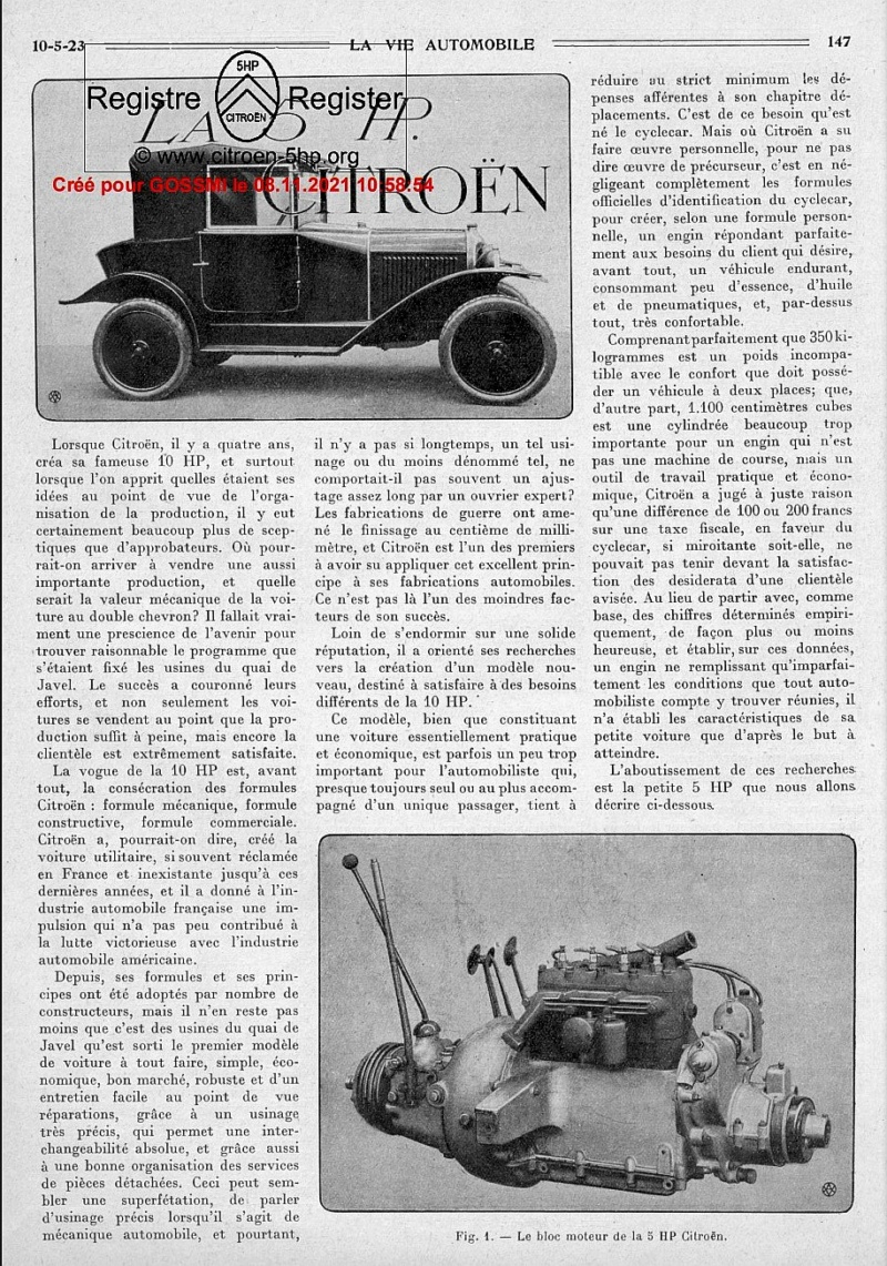 "La 5HP Citroen" & " Essai de la 5HP " par L Cazalis (Mai-Juillet 1923) Cazal110